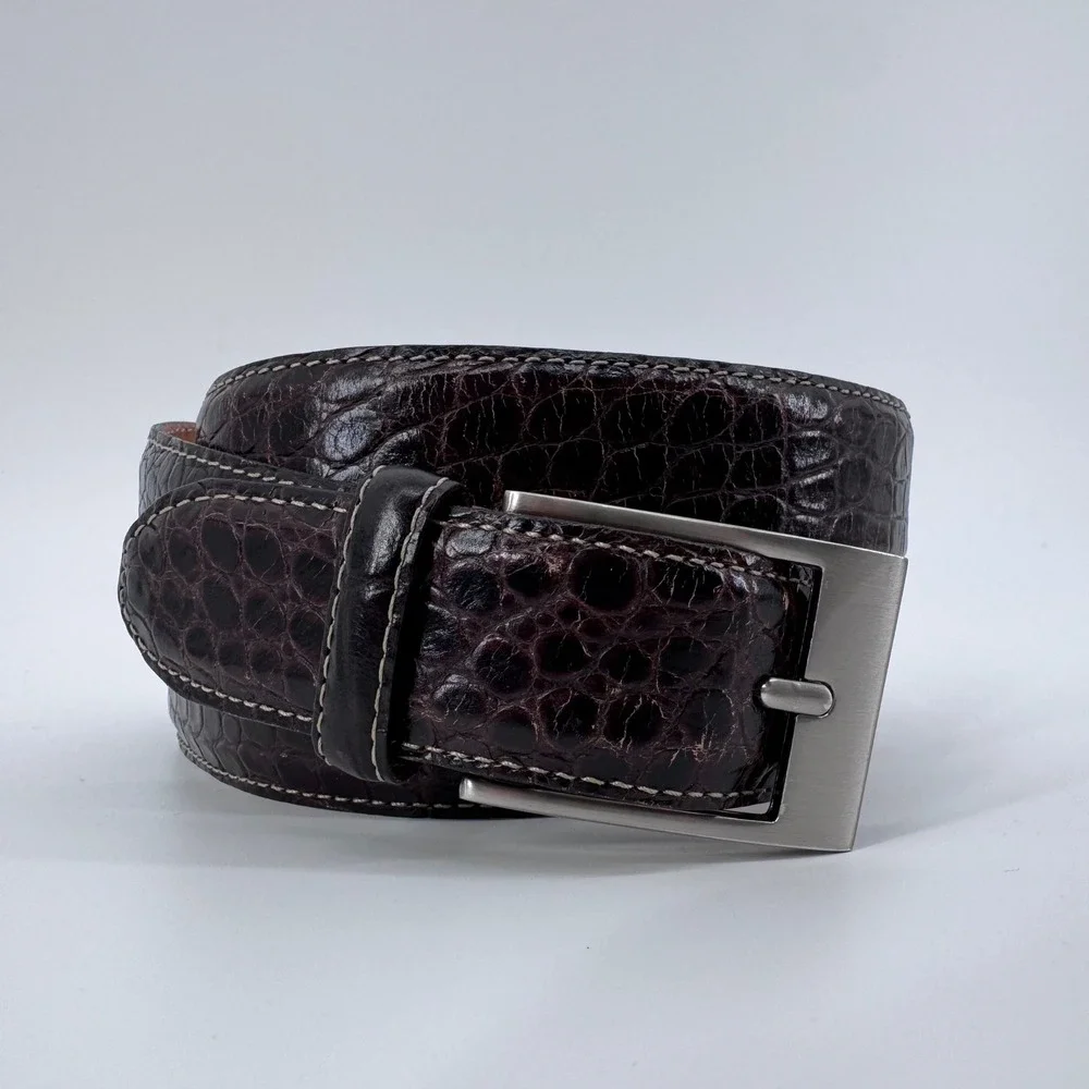 Martin Dingman Belt Mens 44 Brown Alligator Grain Calf Leather‎ Dress Handmade